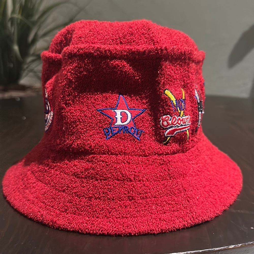 NLBM Bucket-head Hat Embroidered Fishing Cap - Red